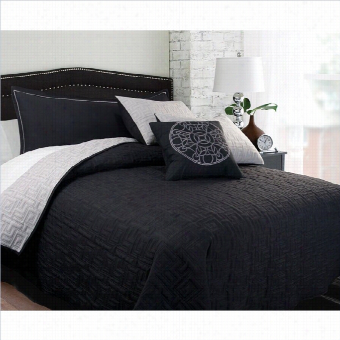 Hallmarrt Collectibles Mila  5 Piece Coverlet Set In Black And  Grey-queen