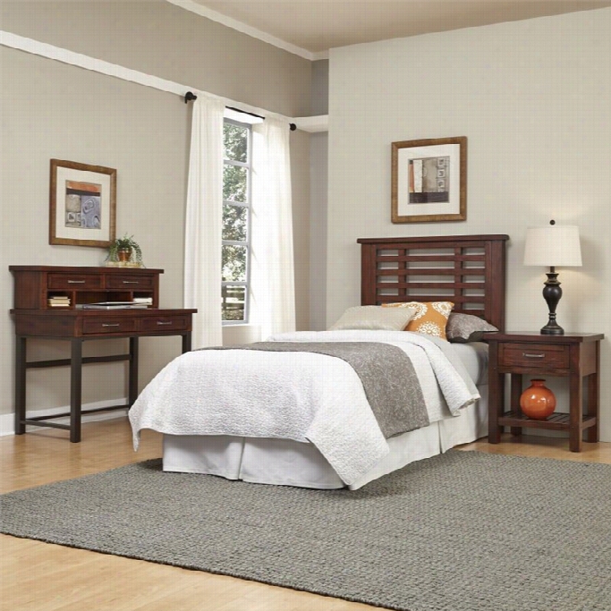 Home Styles Cabin Creek Twin Headboard 4 Piece Bedroom Set In Chestnut