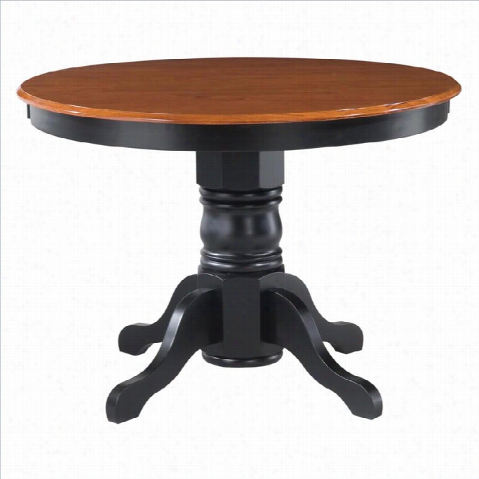 Home Styles Round Pedestal Casual Dining Table In Black And Cottage Oak Finish