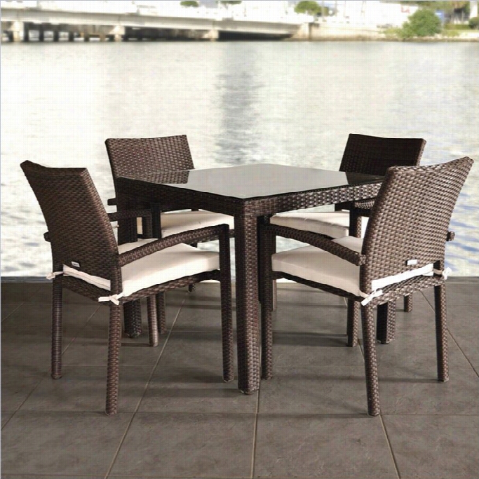 Interntional Home Atlantic 5 Piece Wicker Patio Dining Set In White