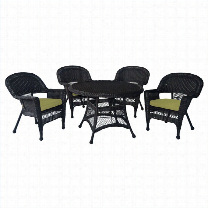 Jeco 5 Piece Wicker  Patio Dining Seet In Espressp And Green