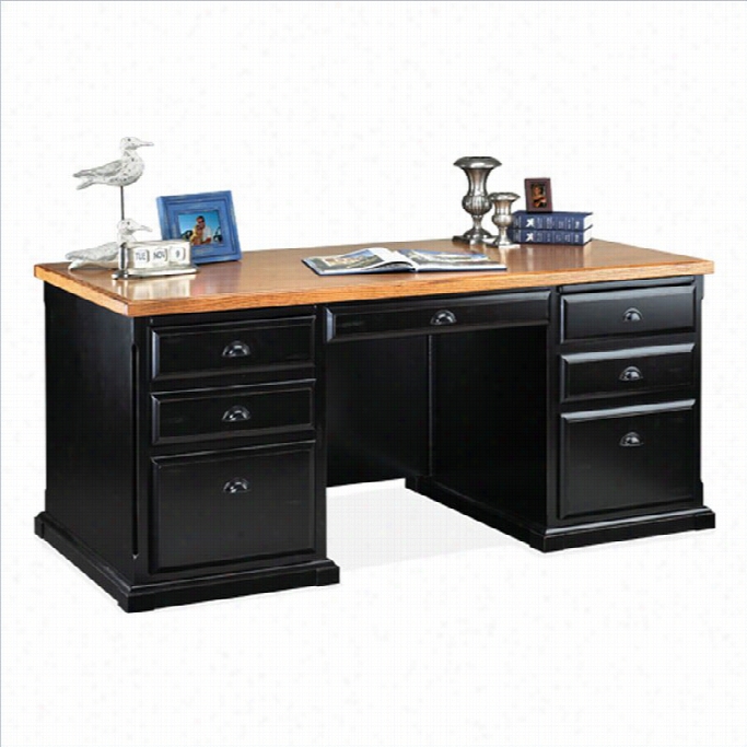 Kathy Ireland Internal By Mar Tin Sout Hampton Double Pedestal Execytive Desk In Distressed Onyx