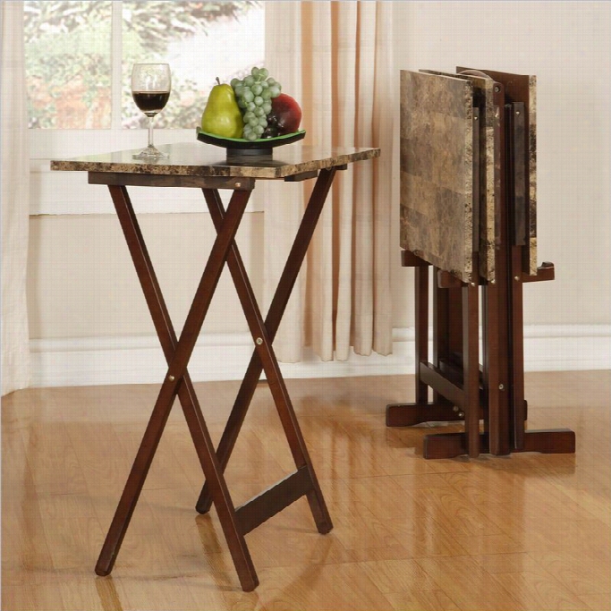 Linon Faux Marble Waiter Table Set In Brown