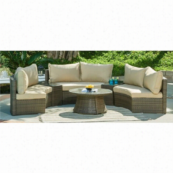 Manhattan Comfort Pearl 6 Piece Rattan Outdoro Sofa Sett In Beige