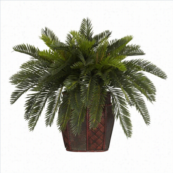 N Early Natural Double Cycas With Vase Silk Plant In Green