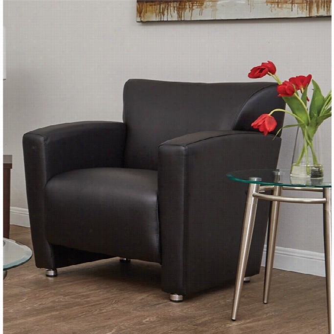 Office Star Faux Leather Club Chair In Bblack Annd Silver