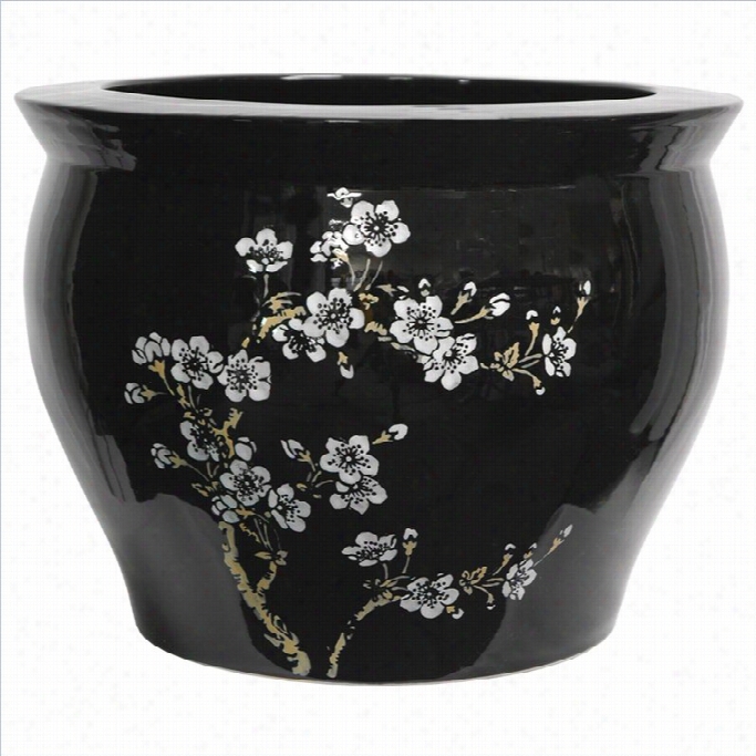 Oriental Furniture 14 Flower Blosso Fish Bowl In Lack