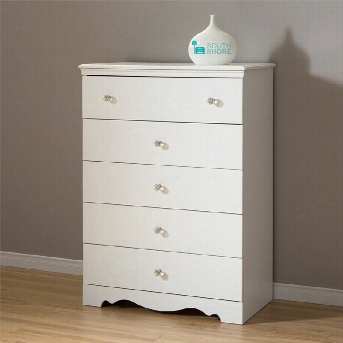 South Shore Crystal 5 Drawer Chest In Pure White