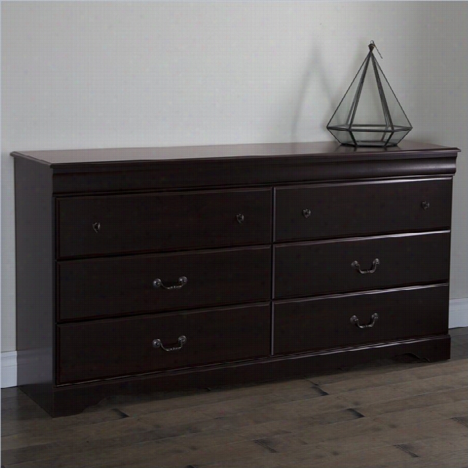 South Shore Vintage 6-drawer Double Dresser In Dark Mahogany