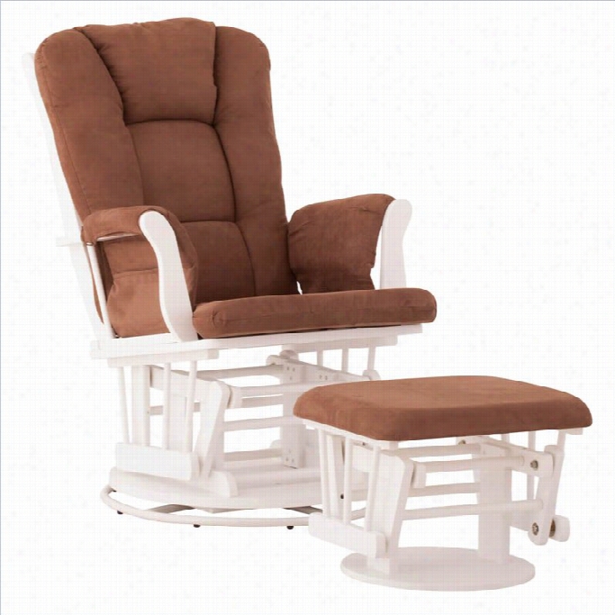 Status Furniture Milano Swiel Glider With  Ottoman - White With Chocolate Cushions