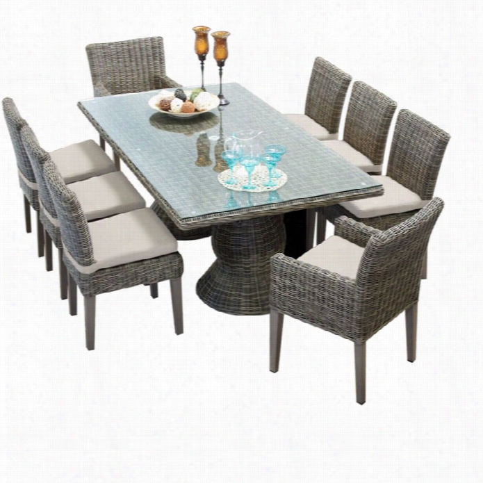 Tkc Cape Cod 9 Piece Wicke Patio Dining Set In Beige