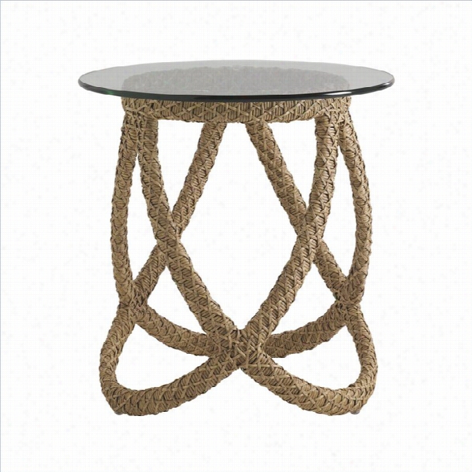 Tommy Bahama Home Aviano Rouhd Glass Top Wicker End Table