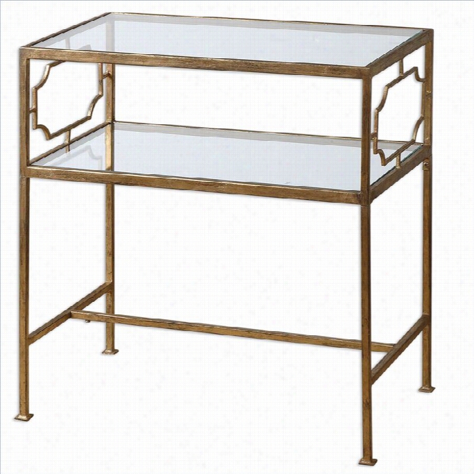 Uttermost Genell Gold Leafed Iron Glass Side Table