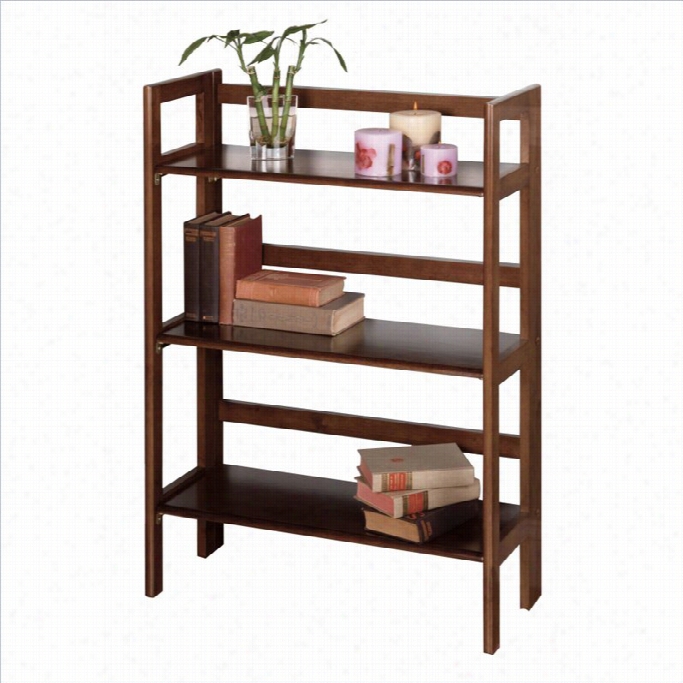 Cheerful 3-tier Folding Shelf In Antique Walnut