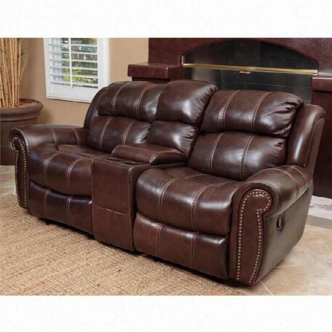 Abbyson Living Kingston Leather Power Reclinning Loveseat In Brown