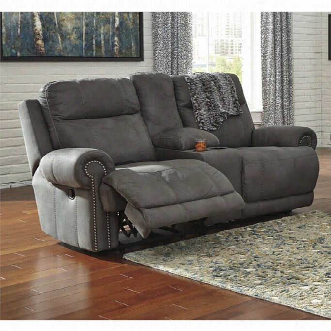 Ashley Austere Recliinn9 Faux Leather Console Loveseat Ni Gray