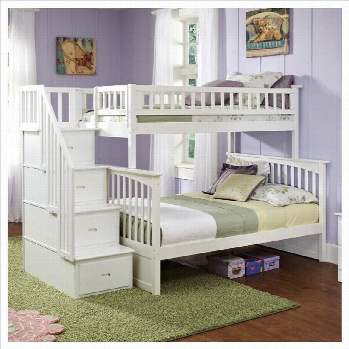 Atlantic Furniture Columbia Staircase Bunk Bed Twin Over Full In White