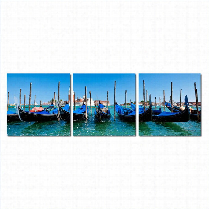Baxton Studio Gondola Fleet Mounted Print Triptyych In Multicolor