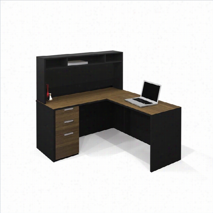 Bestar Pro-concept L-shaped Worksstation With Small Hutch And Pedestal