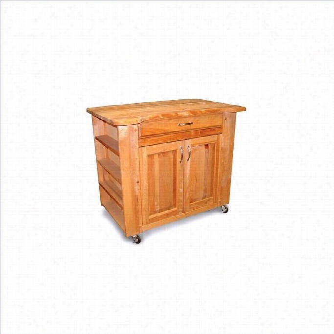 Catskill Craftsmen Deep Storage Medijm Butcher Block Kitchen Cart In Natural End