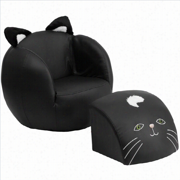 Flash Furniture Kids Ccat Chair In Black With Footrest