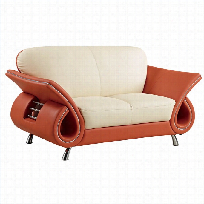 Global Furniture Usa Charles Leather Loveseat In Beige And Orange