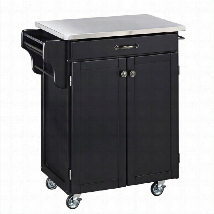 Home Styles Furniture Black Wood Kitchen Cart With Stainless Steel Top