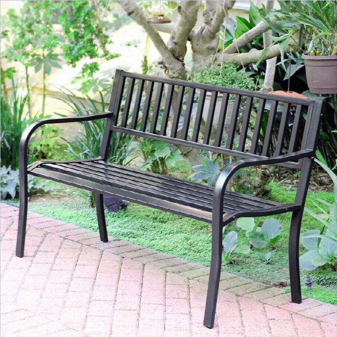 Jeco 50l Strap Curved Back Steel Park Bench In Black