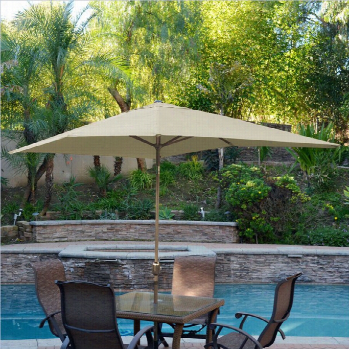 Jeco 6.5' X 10' Aluminum Patio Market Umbrella Tilt With Crank In Tan Fabriic Brone Pole