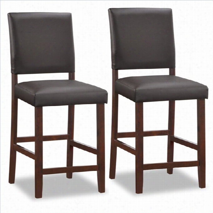 Lei Ck Furniture Upholstered Back 24 Stool In Cappuccino (set Of 2)