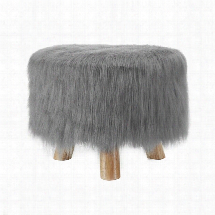 Linon  Faux Fur Stool In Sharpen Gray