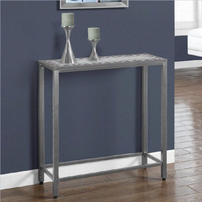 Monarch Sofa Console Table In Hammered Siler With Blue Tile Top