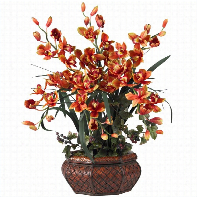 Nearly Natural Large Cymbidium Silk Flower Arrangement In Burgundy