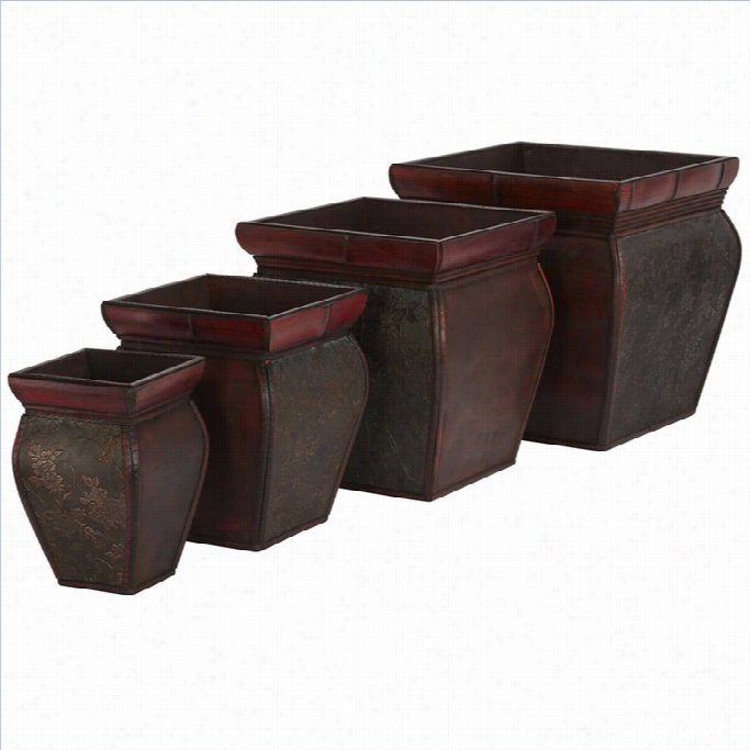 Nearly Natural Square Planters With Rrim In Brown (est Of 4)