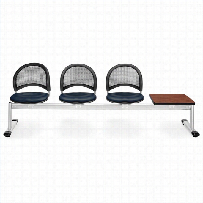 Ofm Moon 4 Beam Seating With 3 Vyl Seat And Table In Navy And Cherry