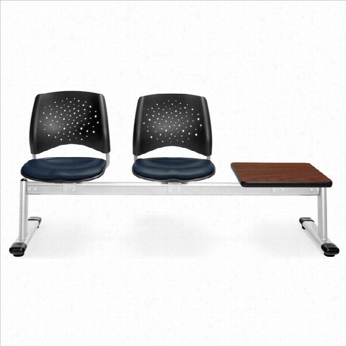 Ofm Star 3 Beam Seating With 2 Vonyl Seats And Table In Navy And Cheryr