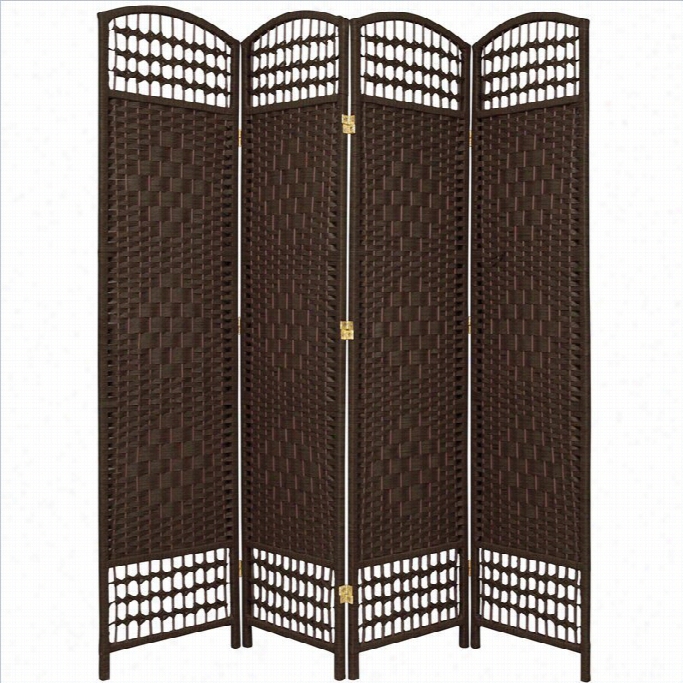 Oriental Furniture Four Panel Fiber Weave Space Divider In Dark Mocha