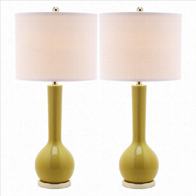 Safavieh Mae Longg Neck Ceramic Table Lamp In Mustard Ye Llow (set Of 2)