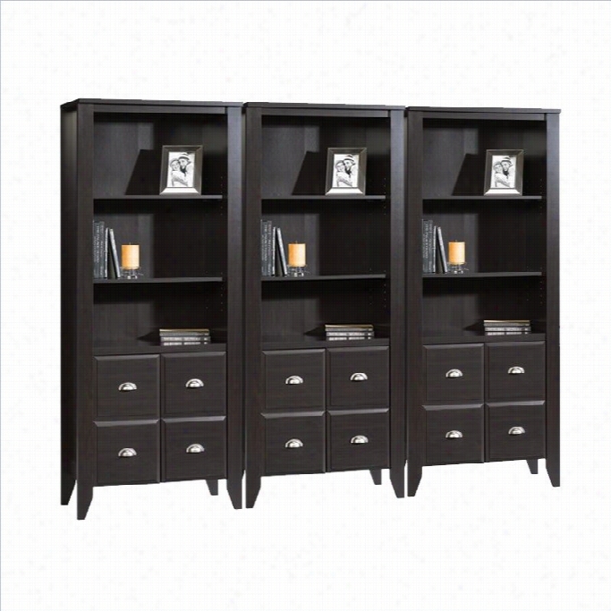 Sauder Shoal Creek Wall Bookcase With Doors In Jamoc Ha Wood