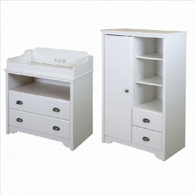 Sout Shore Fundy Tide Changing Table And Armoire With Drawers In Pure White