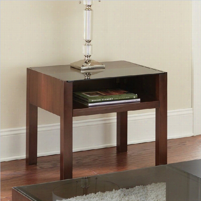 Steve Silver Company Lamar Modern Glass Top End Table In Cherry Finish