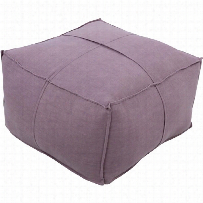 Surya Solid Linen Cube Pouf Ottoman In Purple