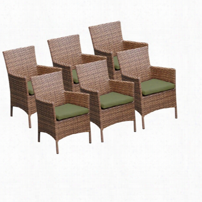 Tkc Aguna Wicker Patio Arm Dining Chairs In Cilantro (set Of 6)
