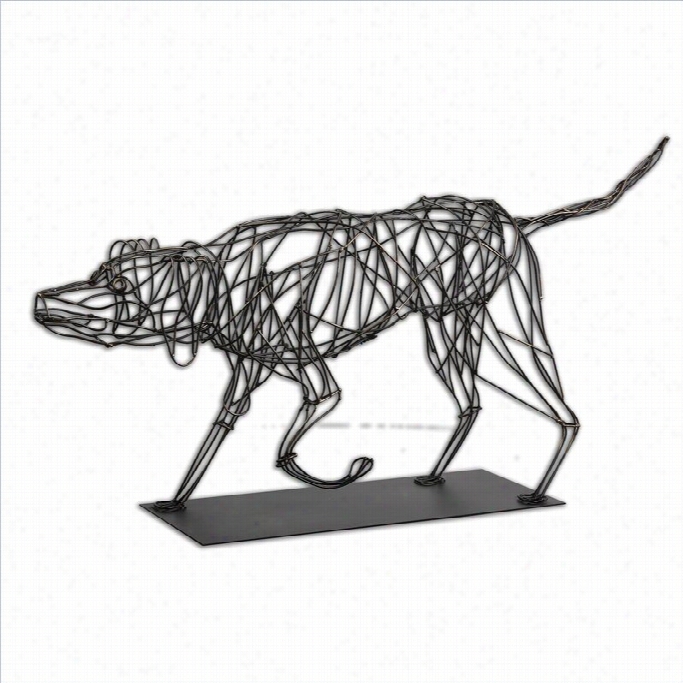 Extreme Hound Dog Sculpture In Dark Mahogany Wire