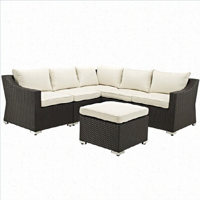 Walk Er Edison 6 Piece Rattan Patio Sectional In Dark Espresso