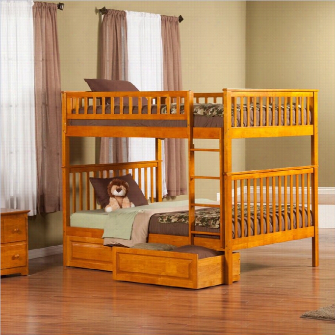 Woodland Bunk Bed  With 2 Raised Panle Bed Drawers In Caramel-twin Over T Win