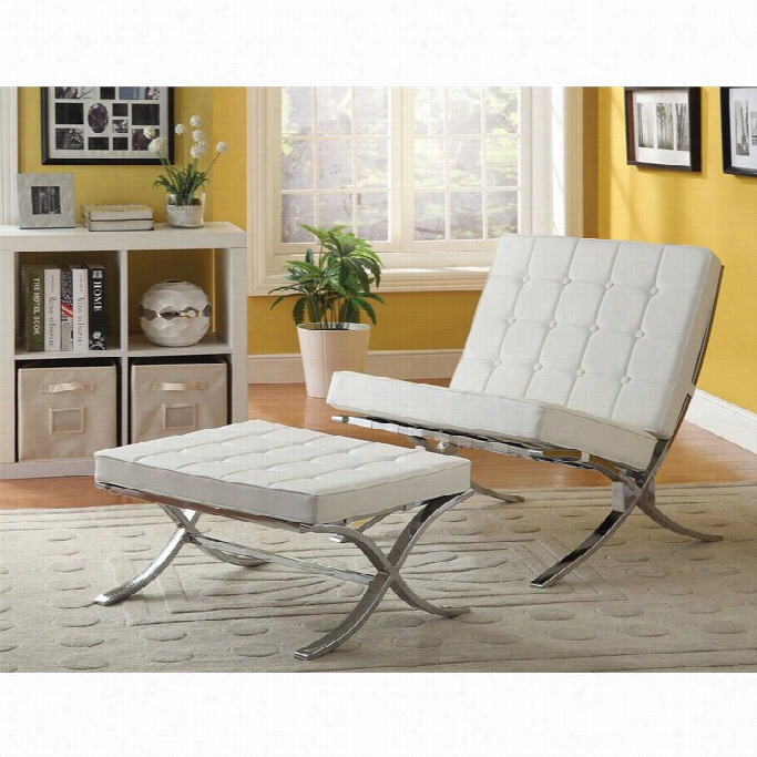 Acme Elian Faux Leather Accent Chair And Totoman In Ivory