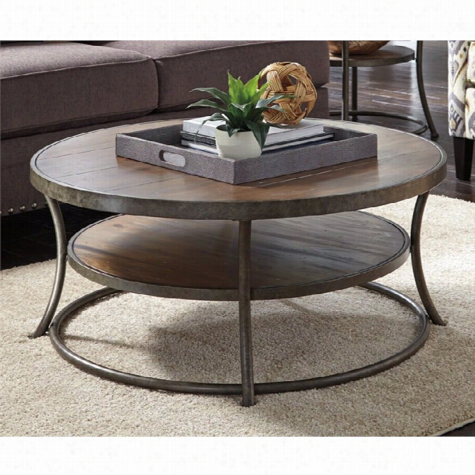 Ashley Naartina Round Coffee Table In Light Brown