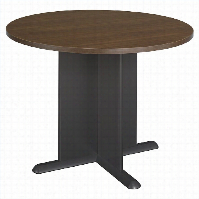 Bush Bbbf Round 3.4 Conferenc Table With X-sh Aped Bas In Sienna Walnut