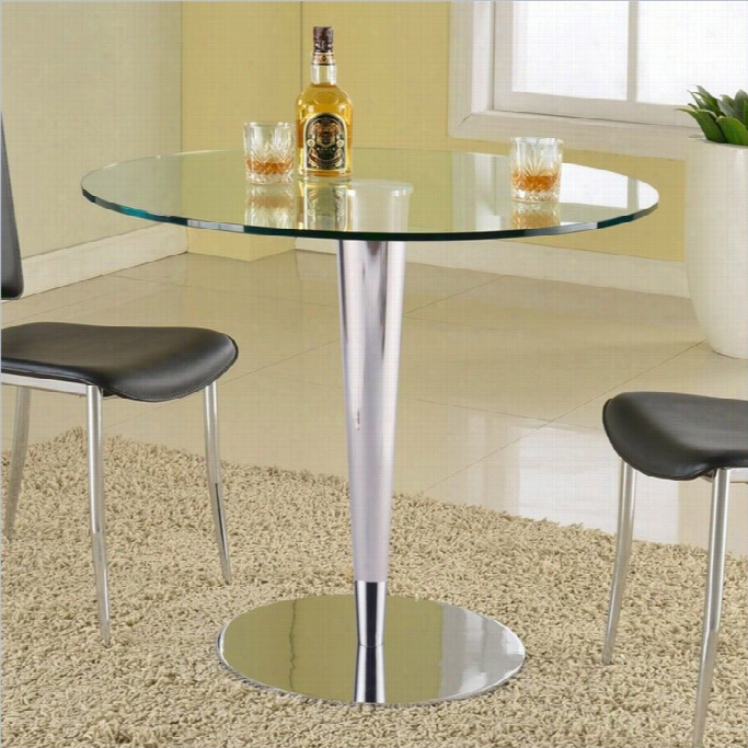 Chintaly Grand Round Glass Top Dining Table In Clear And Chrome